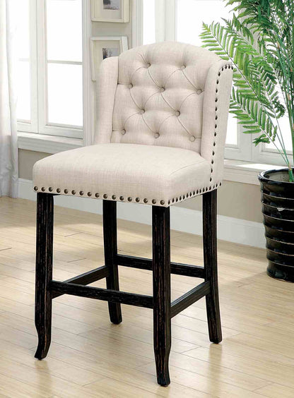 Rustic Dining Room Wingback Chairs in Antique Black and Beige Fabric
