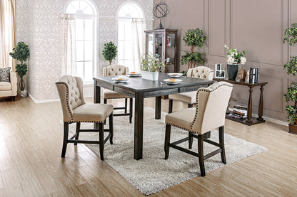 Rustic Dining Room Wingback Chairs in Antique Black and Beige Fabric
