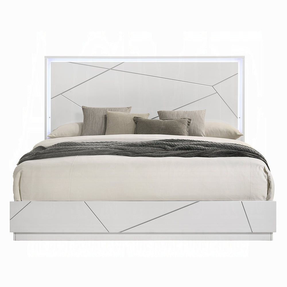 Modern Wood Queen Bed Frame with LED Headboard for Master Bedroom