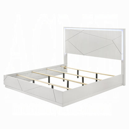 Modern Wood Queen Bed Frame with LED Headboard for Master Bedroom