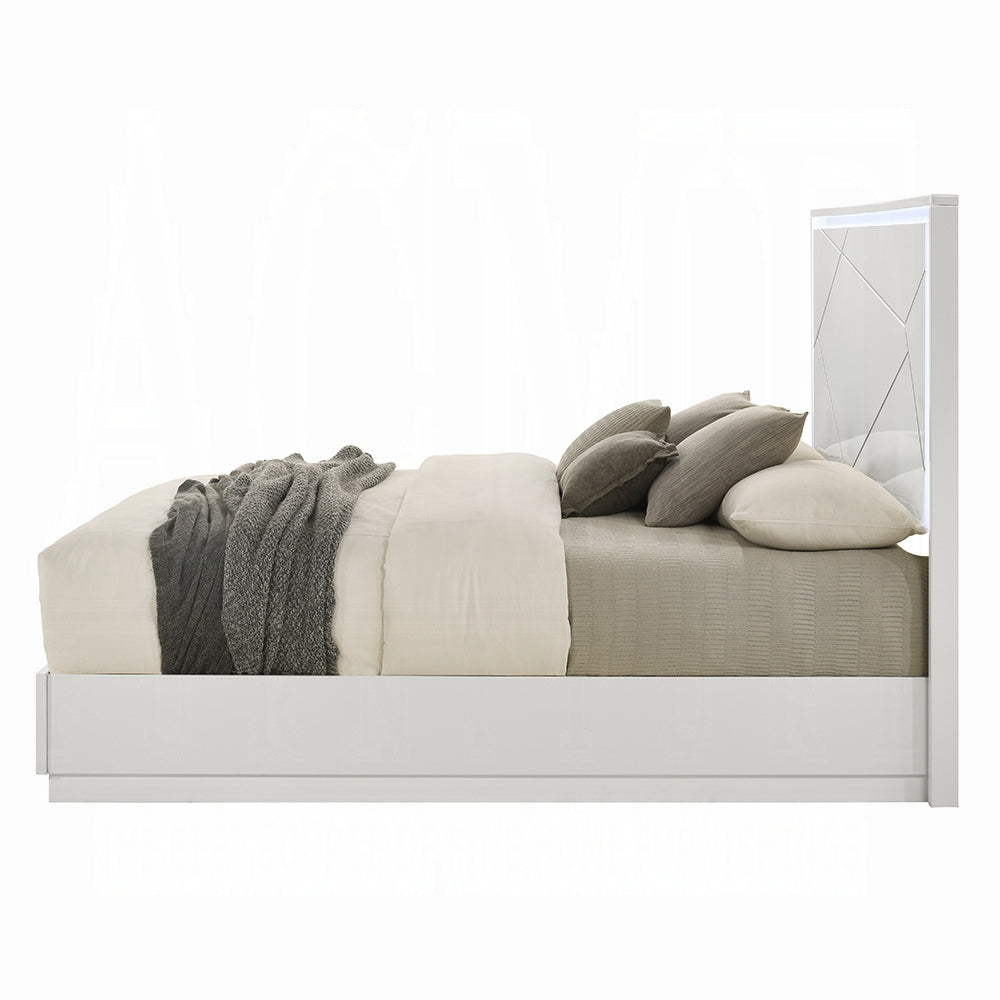 Modern Wood Queen Bed Frame with LED Headboard for Master Bedroom