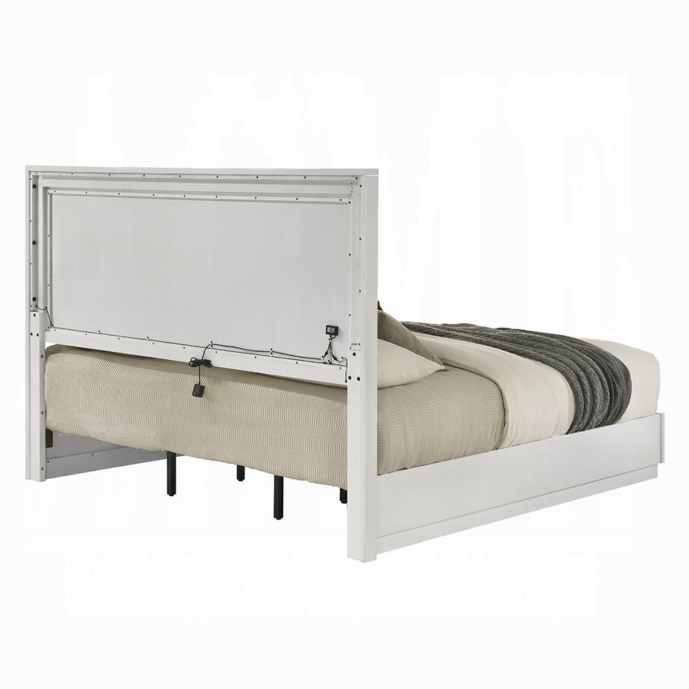 Modern Wood Queen Bed Frame with LED Headboard for Master Bedroom