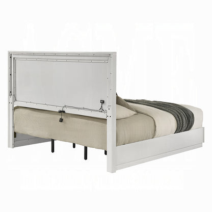 Modern Wood Queen Bed Frame with LED Headboard for Master Bedroom