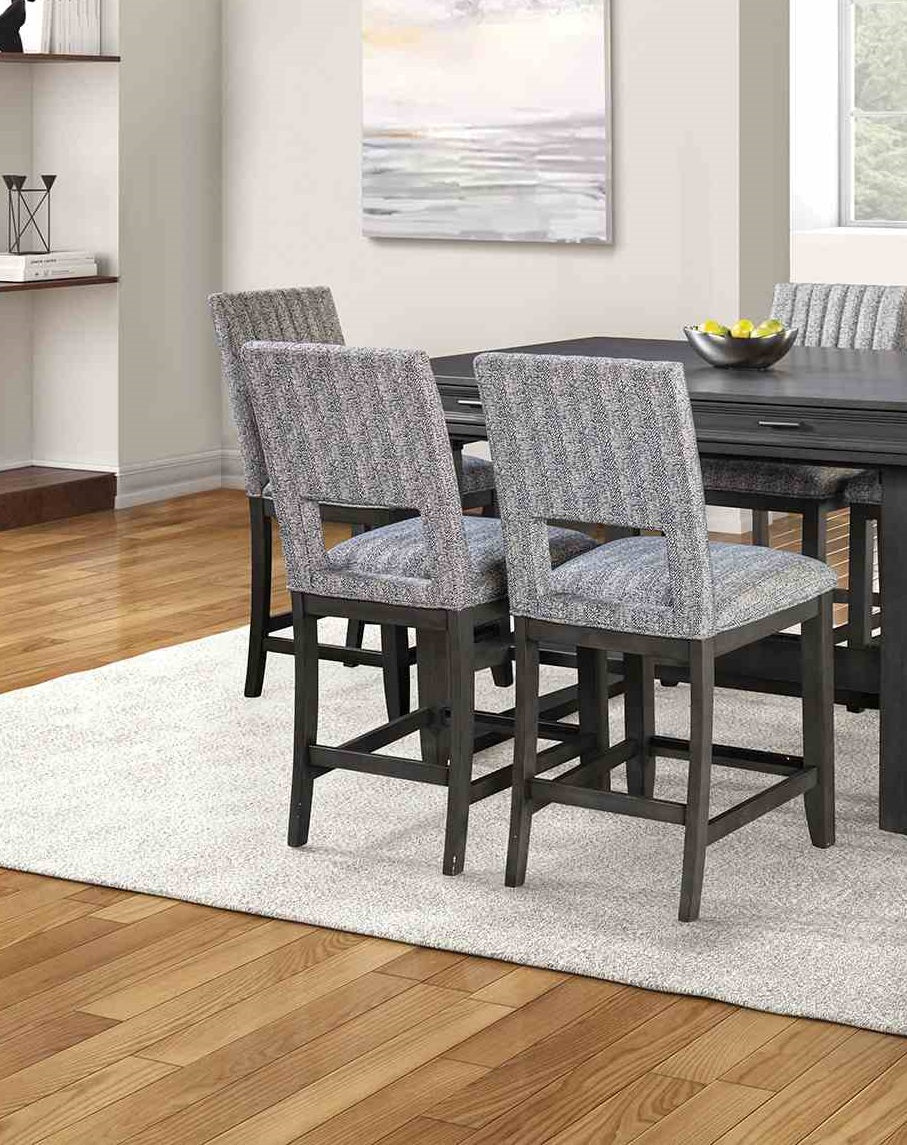 Transitional Blue Gray Fabric Counter Height Dining Chairs for Dining Room