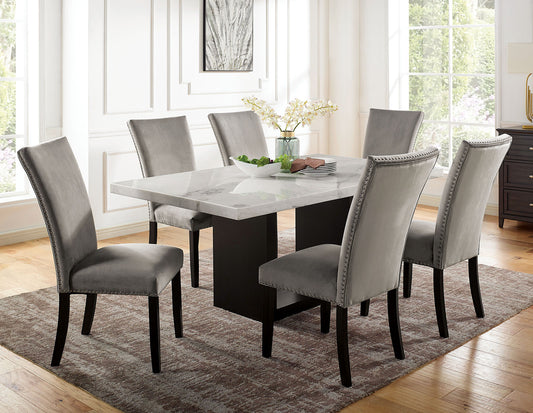 Contemporary Marble Dining Set with Solid Wood Base for Dining Room