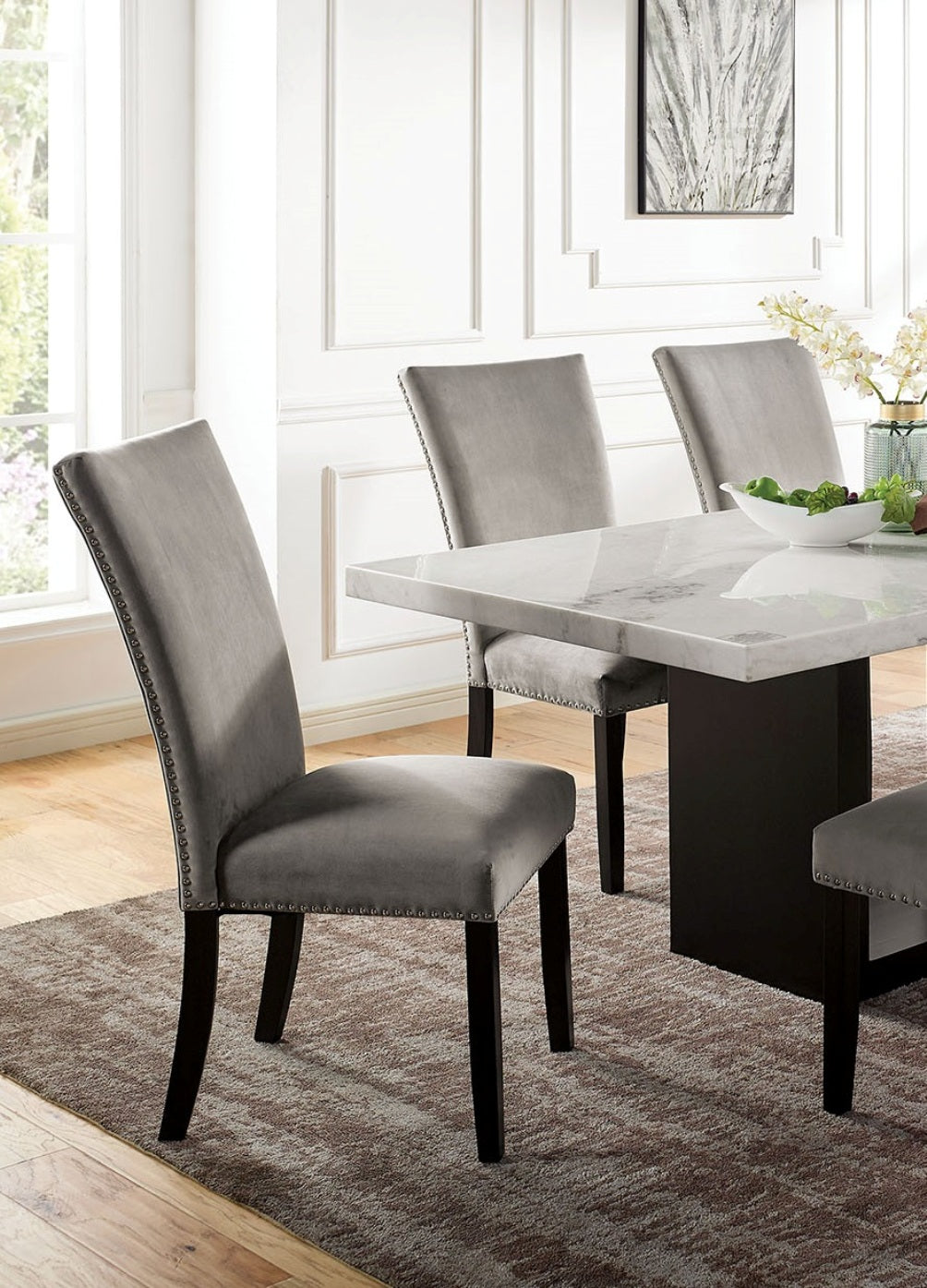 Contemporary Marble Dining Set with Solid Wood Base for Dining Room