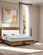 Mid-Century Modern 1pc Eastern King Size Bed w Storage Drawers Walnut Solid wood Upholstered HB Reading Light Bedroom Furniture
