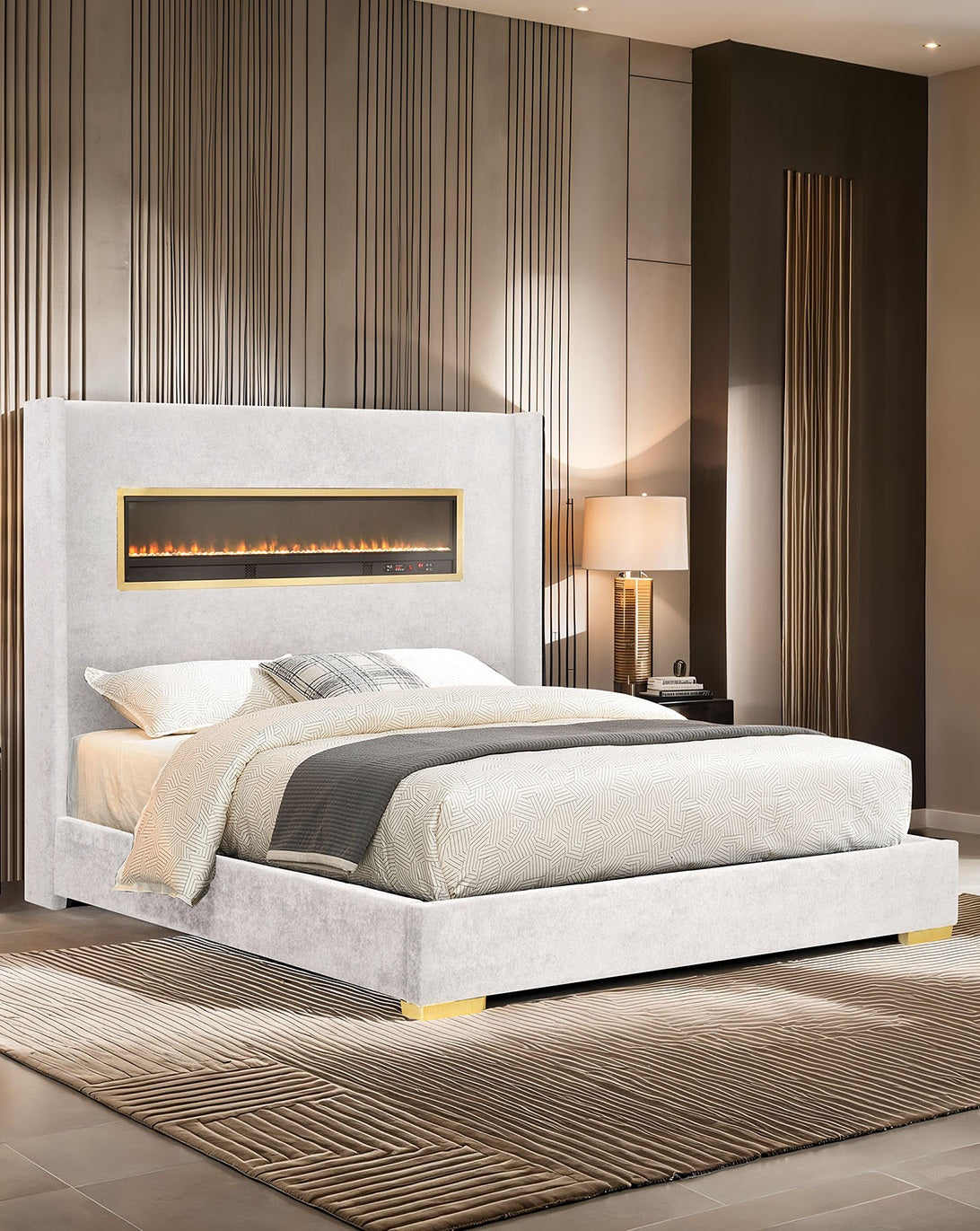 Gorgeous White Color 1pc Queen Size Bed Upholstered Fabric Bedroom Furniture Beautiful Contemporary Style