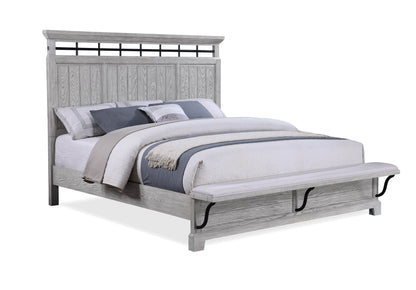 1pc Rustic Charm Footboard Bench Panel Queen Bed Soft Greige Natural Wood Grain Solid Wood
