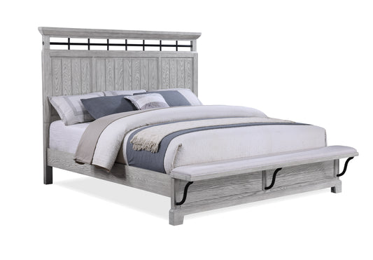 1pc Rustic Charm Footboard Bench Panel Queen Bed Soft Greige Natural Wood Grain Solid Wood