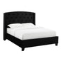 1pc Queen Size Upholstered Panel Bed Wing Back Headboard Button Tufted Nail-head Trim Black Wood Fabric Bedroom Furniture