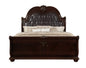 1pc Traditional Style Faux Leather Upholstered Headboard Button Tufted Formal Bedroom Furniture Formal King Sleigh Bed Antique Brown Finish