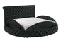 1pc Unique Round Plush Black Velvet Button-Tufted Detailing Storage Bed Queen Size