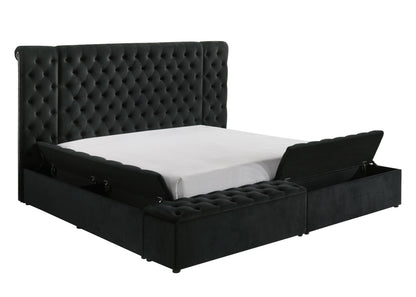 Modern Bedroom Sanctuary Black Velvet Plush Tufted Headboard Concealed Storage 1pc King Bed
