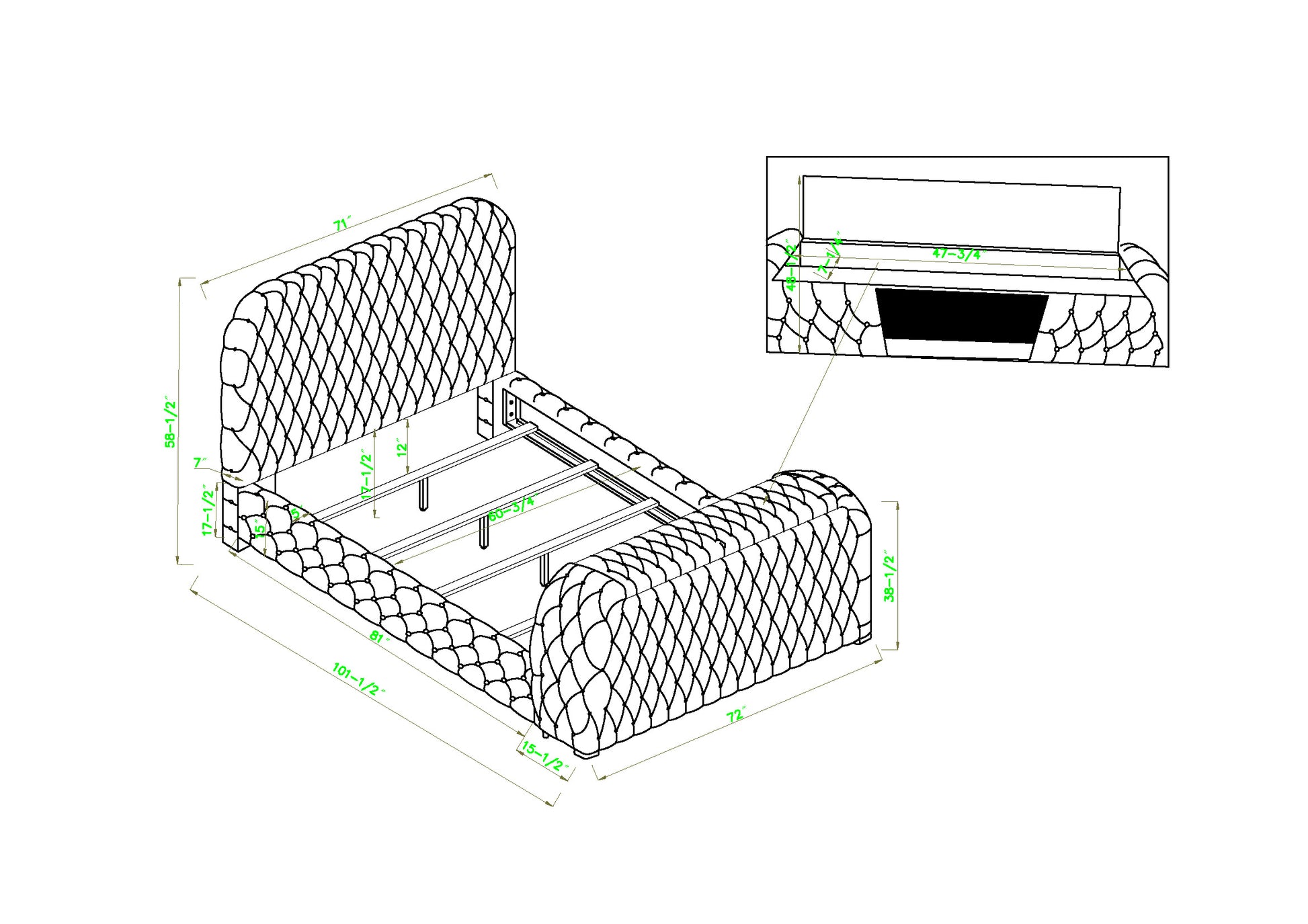 Queen Gray Velvet Bed with Fireplace TV Lift
