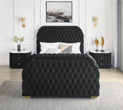 Queen Bed with Electric Fireplace & TV Lift - Black Velvet