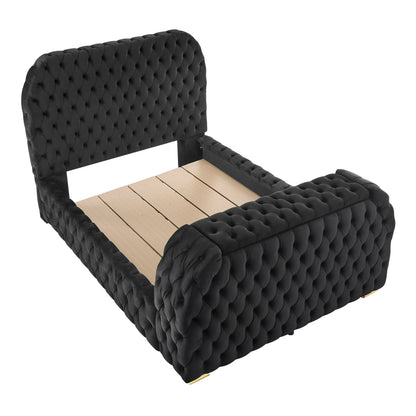 King Bed with Electric Fireplace & TV Lift, Black Velvet for Bedroom