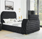 1pc Luxurious Comfort Innovative Design King Bed Deeply Tufted Headboard Upholstered Black Velvet Television Lift Built-in Electric Fireplace Bedroom Furniture