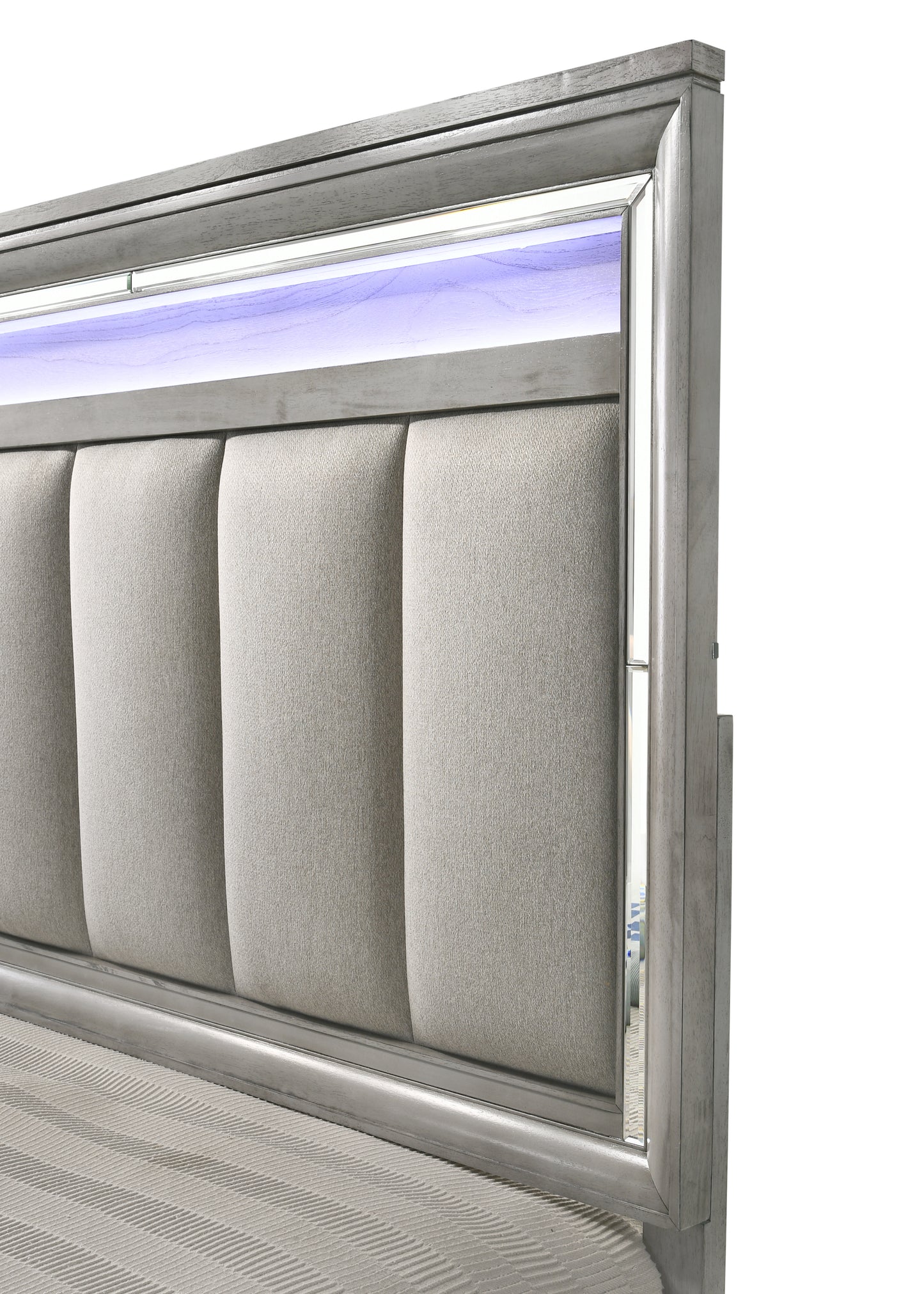Queen Panel Bed - Gray Modern Design with LED Lighting