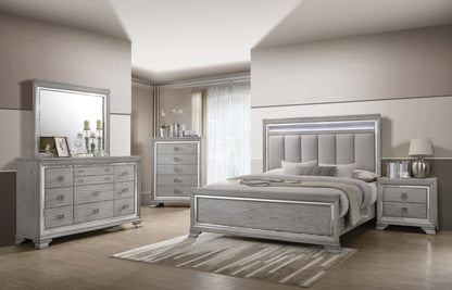 Queen Panel Bed - Gray Modern Design with LED Lighting