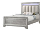 1pc Queen Size Panel Bed Integrated Led Lighting Tufted Headboard Wood Grain Soft Gray Finish Wooden Solid Wood Furniture