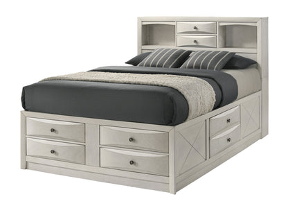 King Bookcase Bed with Storage Shelves - White