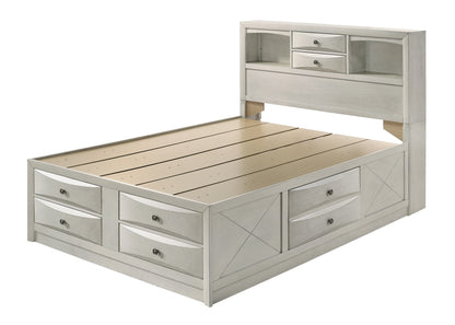 King Bookcase Bed with Storage Shelves - White