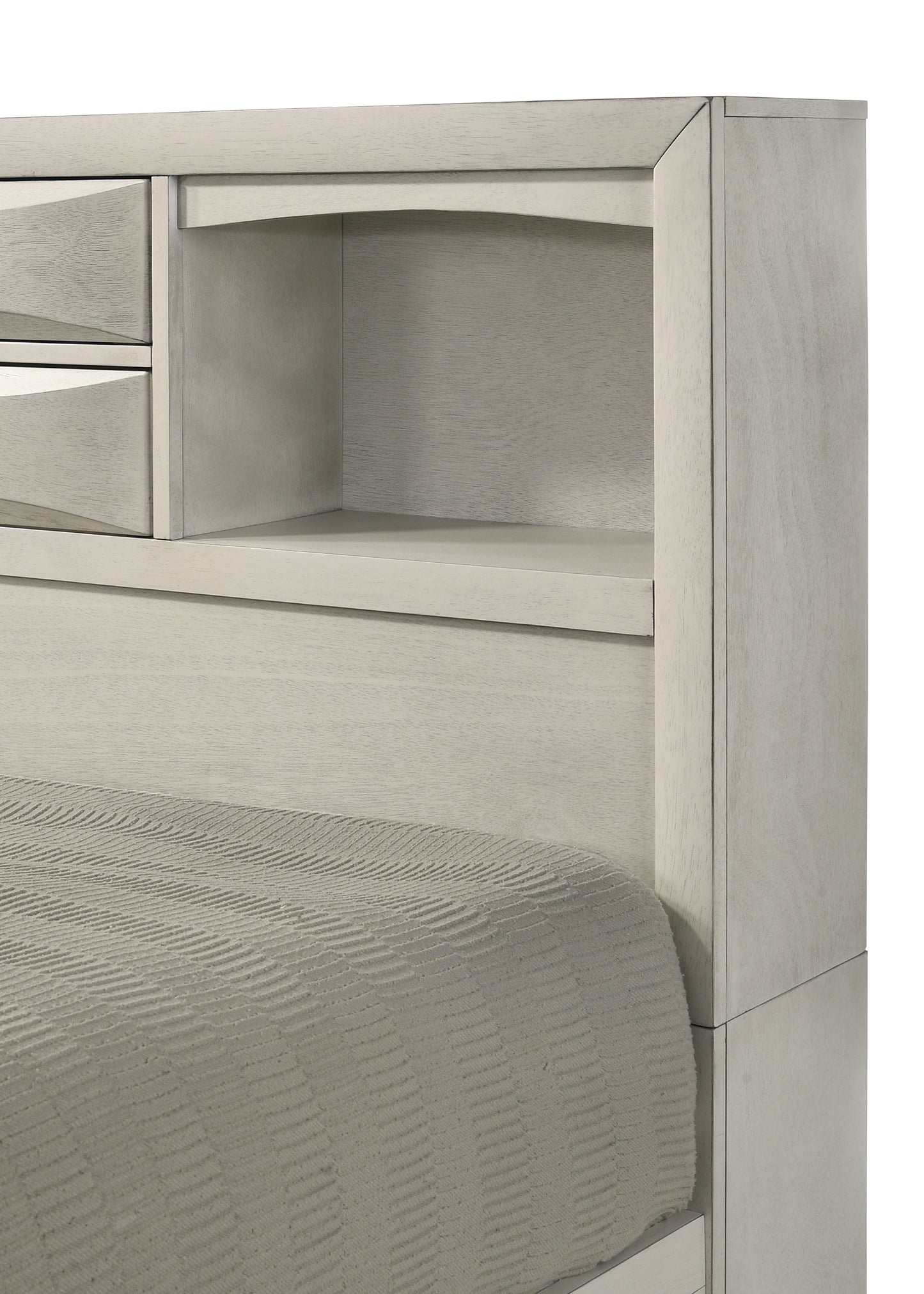 King Bookcase Bed with Storage Shelves - White