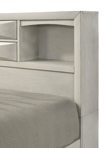 King Bookcase Bed with Storage Shelves - White
