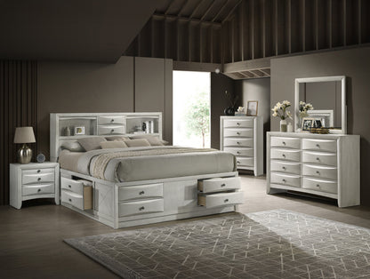 King Bookcase Bed with Storage Shelves - White