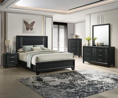 Queen Charcoal Wood Panel Bed Frame for Bedroom