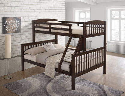 Transition Twin Full Bed With Slat Design And Angled Ladder, Cherry