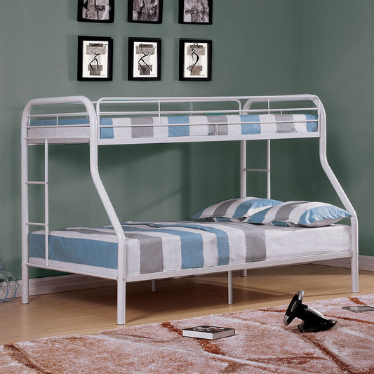Twin Over Full Metal Bunk Bed Contemporary Style With Angled Ladder, White