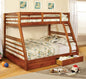 Oak Finish Twin Over Full Bunk Bed Modern Transitional Style Include Two Large Drawers for Under Bed Storage And Attached Ladder