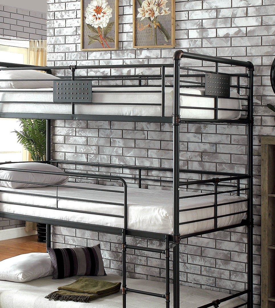 Antique Black Metal Full Over Full Bunk Bed