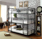 Twin Over Twin Over Twin Bunk Bed Industrial Style Metal Structure Attached Dual Ladder Upper Guard Rails Pipe Framework Antique Black Finish