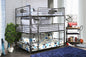 Industrial Style Bunk Bed Full Over Full Over Full Attached Dual Ladder Metal Structure Pipe Framework Upper Guard Rails Antique Black Finish