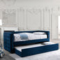 Transitional Style Daybed W Trundle Padded Button Tufted Upholstery Nailhead Trim Included Slat Kit Tuxedo Design Navy Finish
