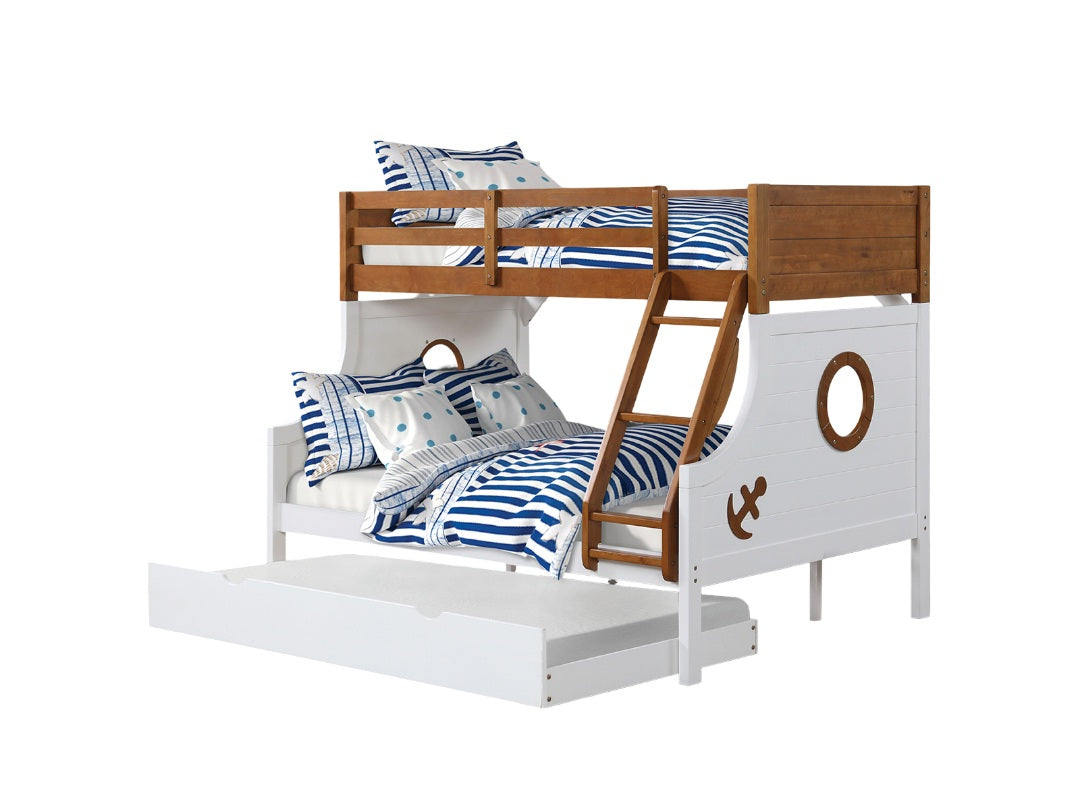Twin Over Full Bunk Bed - Oak White Finish for Bedroom