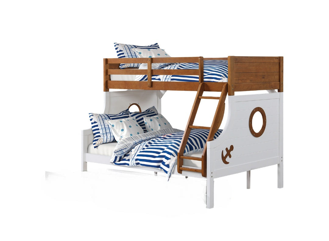 Twin Over Full Bunk Bed - Oak White Finish for Bedroom