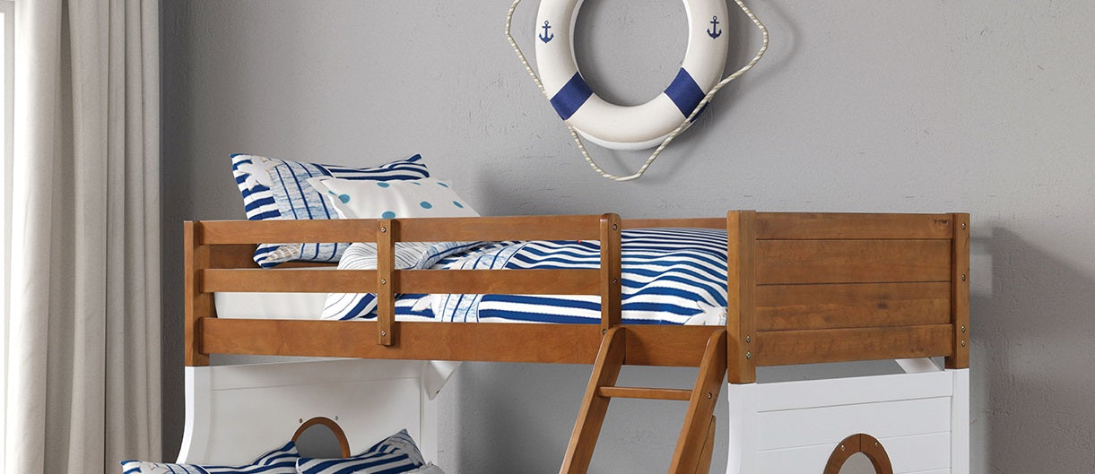 Twin Over Full Bunk Bed - Oak White Finish for Bedroom