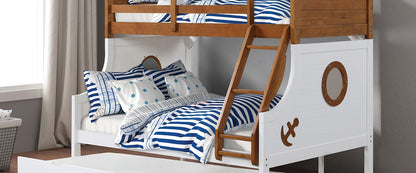 Twin Over Full Bunk Bed - Oak White Finish for Bedroom