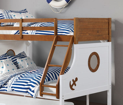 Twin Over Full Bunk Bed - Oak White Finish for Bedroom