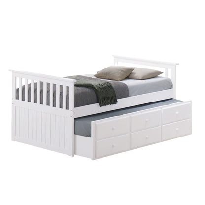 White Captain Bed Frame With Trundle & Storage