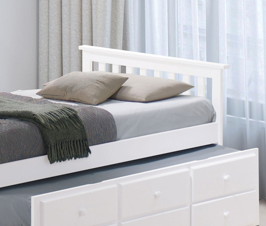 White Captain Bed Frame With Trundle & Storage