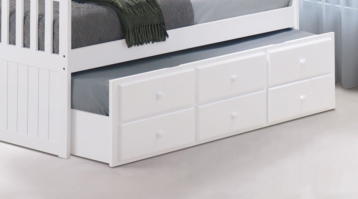 White Captain Bed Frame With Trundle & Storage