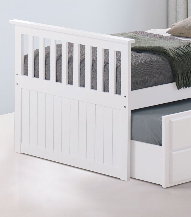 White Captain Bed Frame With Trundle & Storage