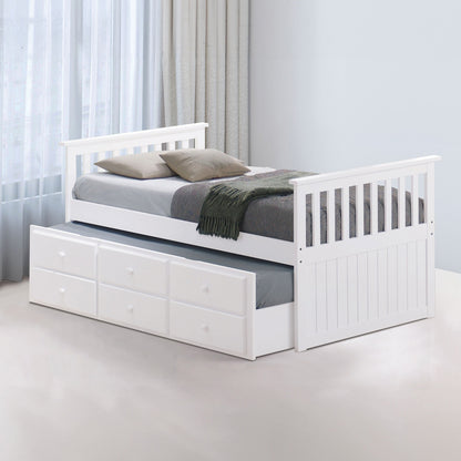 White Captain Bed Frame With Trundle & Storage