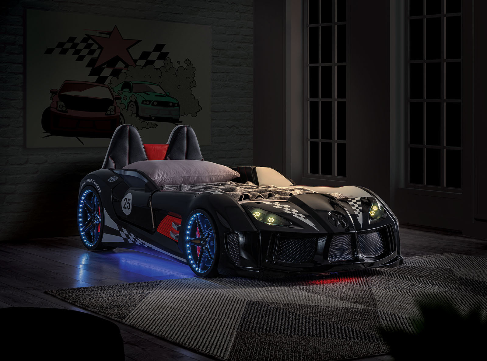 Black Race Car Bed for Kids - Twin Size