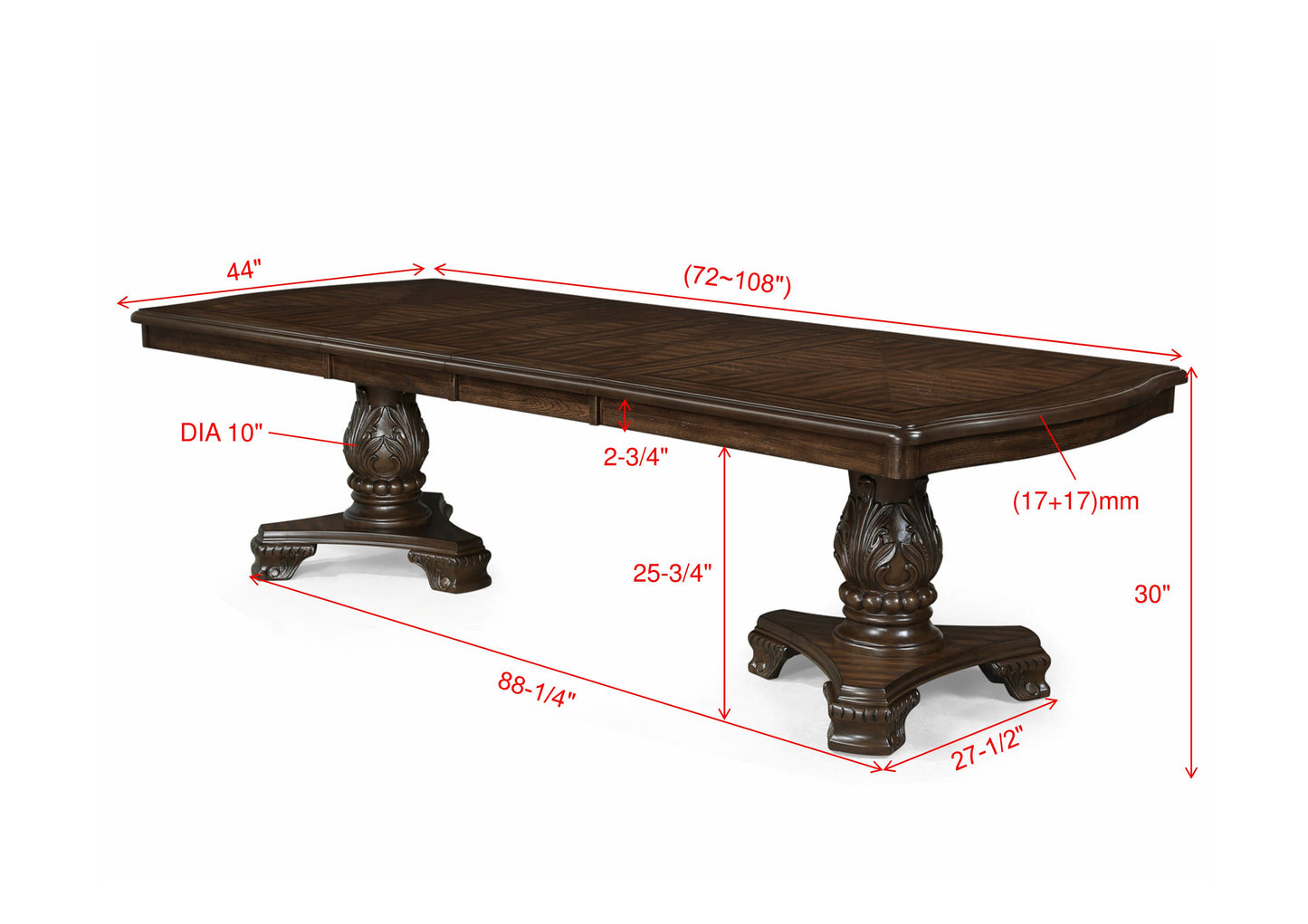 Formal Rectangular Dining Table - 9 Piece Set, Seats 8, 18" Extendable Leaf